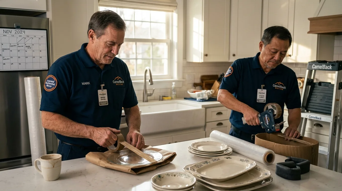 Professional crew packing kitchen dishware in Tannersville, PA